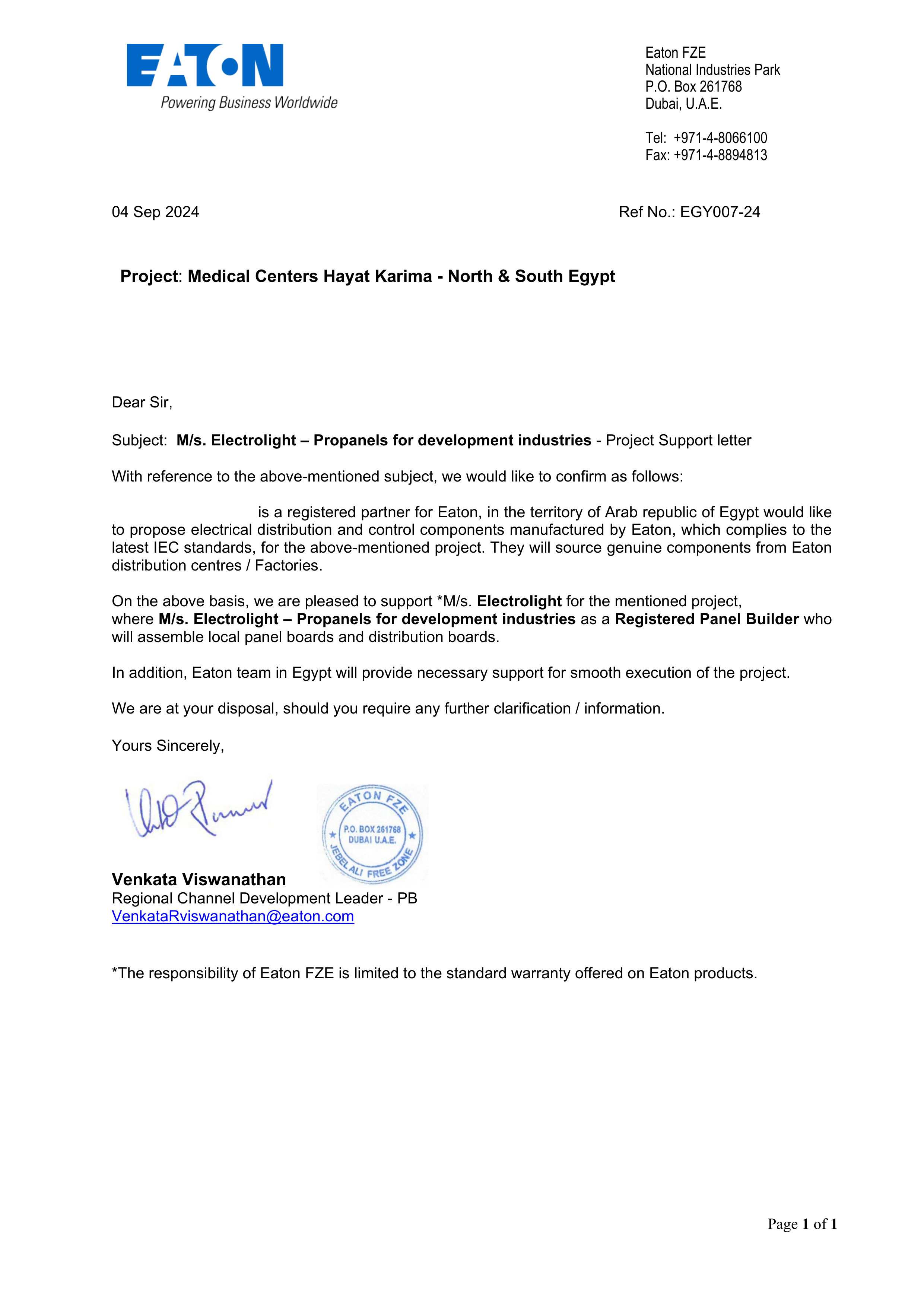 Electrolight – Propanels for development industries - Medical Centers Hayat Karima – North & Sou